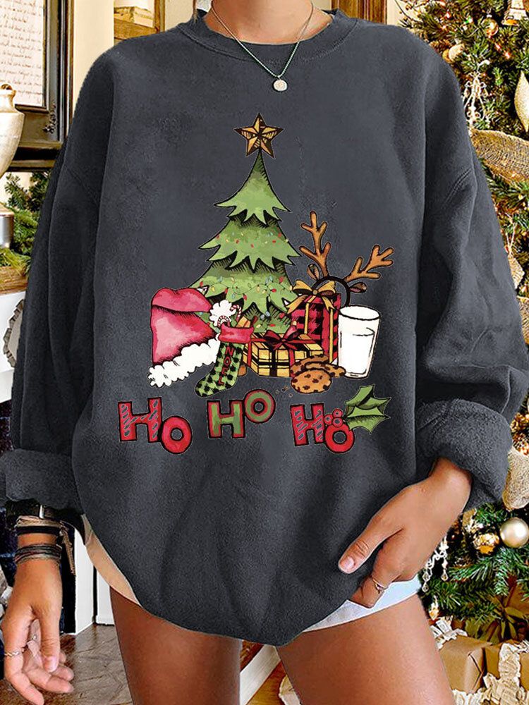 Sweat-shirt Décontracté À Col Rond Avec Sapin De Noël Pour Femme