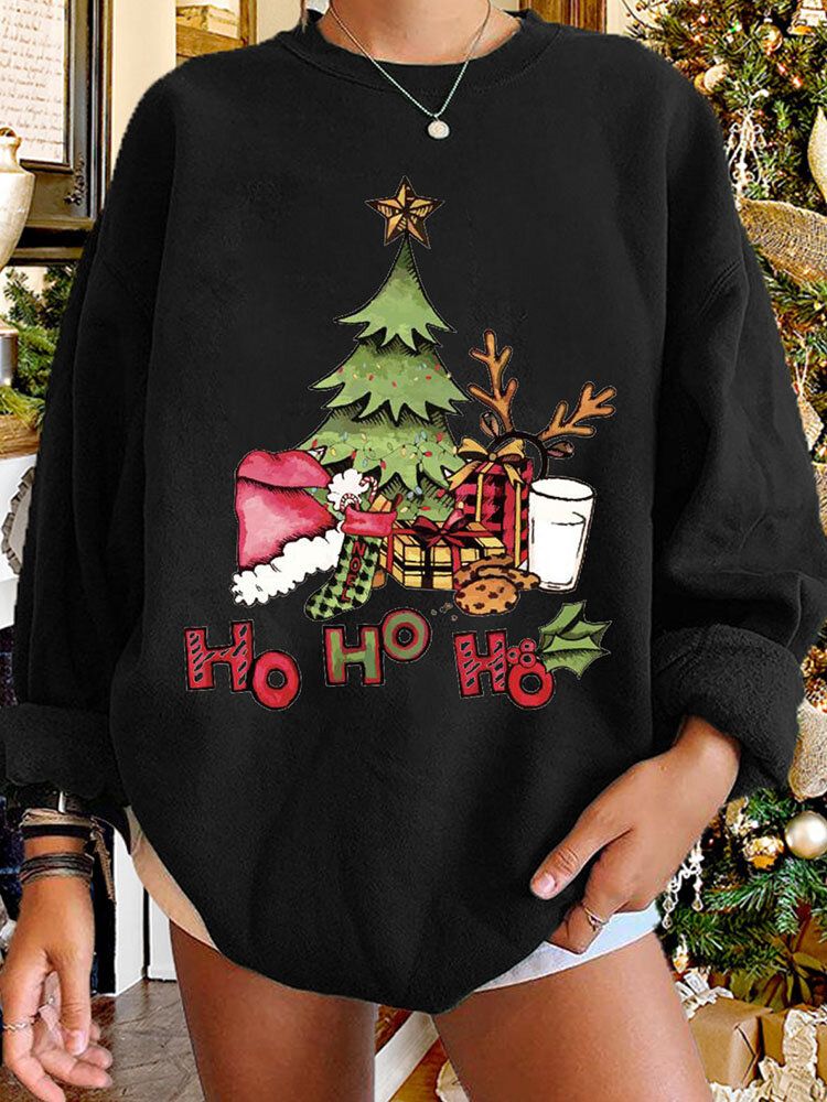 Sweat-shirt Décontracté À Col Rond Avec Sapin De Noël Pour Femme