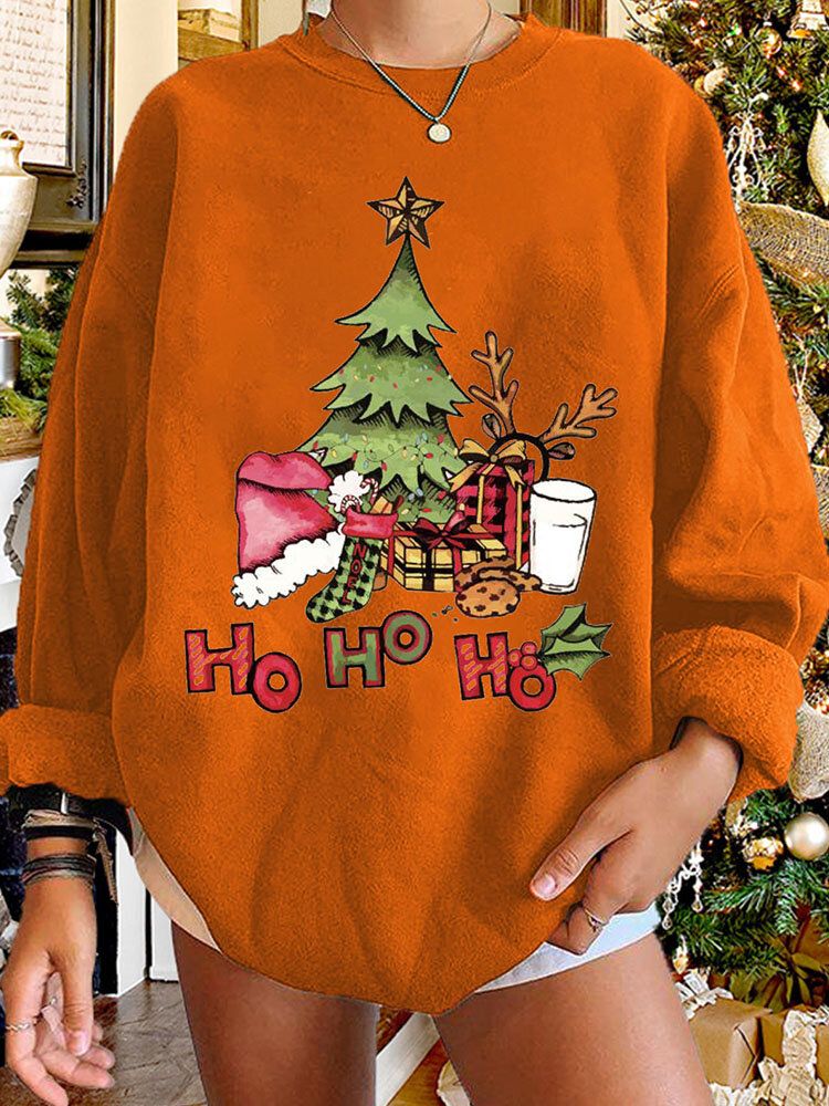 Sweat-shirt Décontracté À Col Rond Avec Sapin De Noël Pour Femme