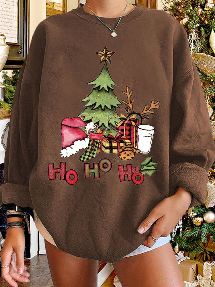 Sweat-shirt Décontracté À Col Rond Avec Sapin De Noël Pour Femme