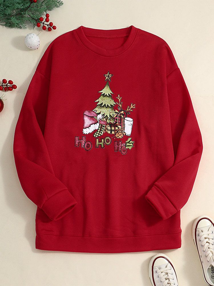 Sweat-shirt Décontracté À Col Rond Avec Sapin De Noël Pour Femme