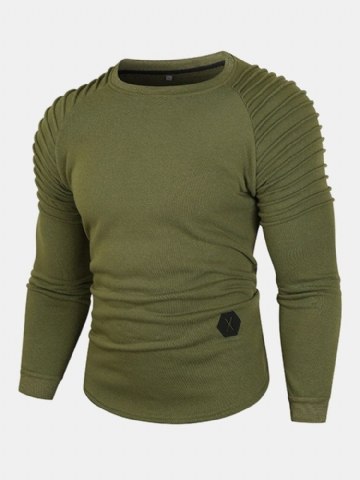 Sweat-shirt Décontracté À Col Rond Plissé En Polaire Pour Hommes