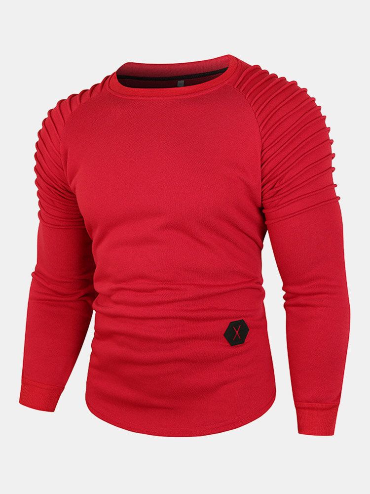 Sweat-shirt Décontracté À Col Rond Plissé En Polaire Pour Hommes