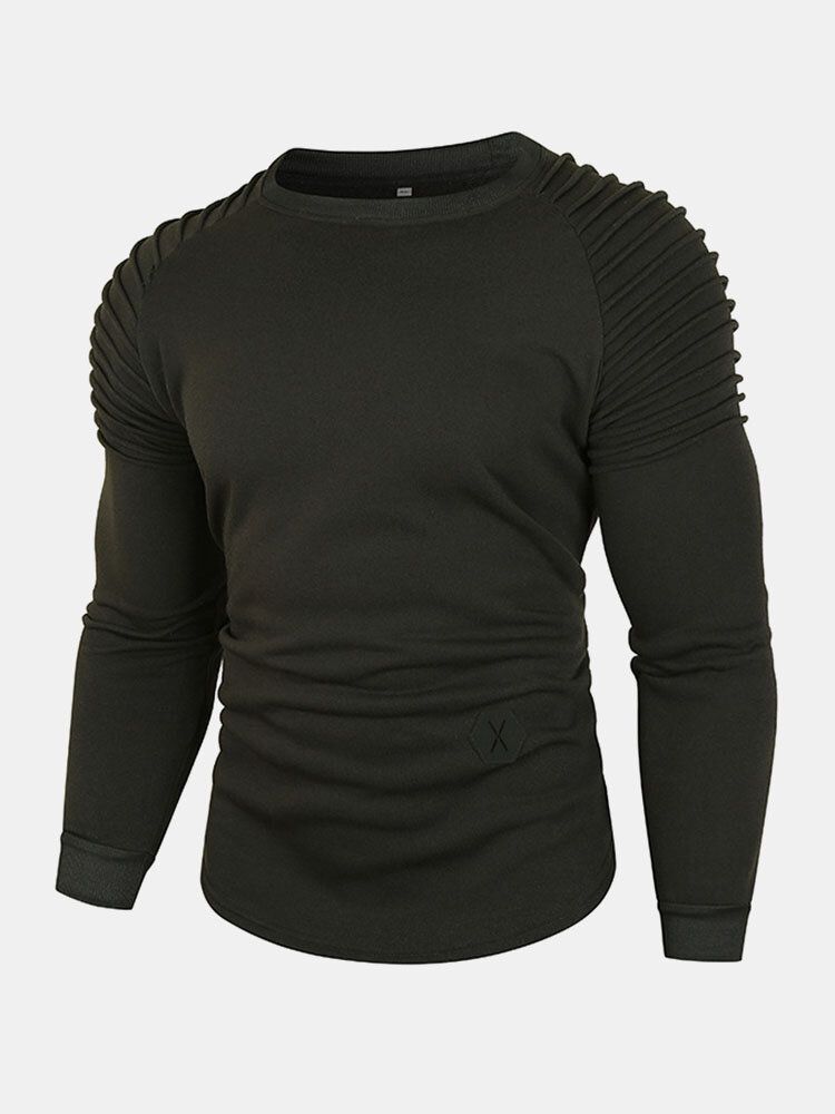 Sweat-shirt Décontracté À Col Rond Plissé En Polaire Pour Hommes