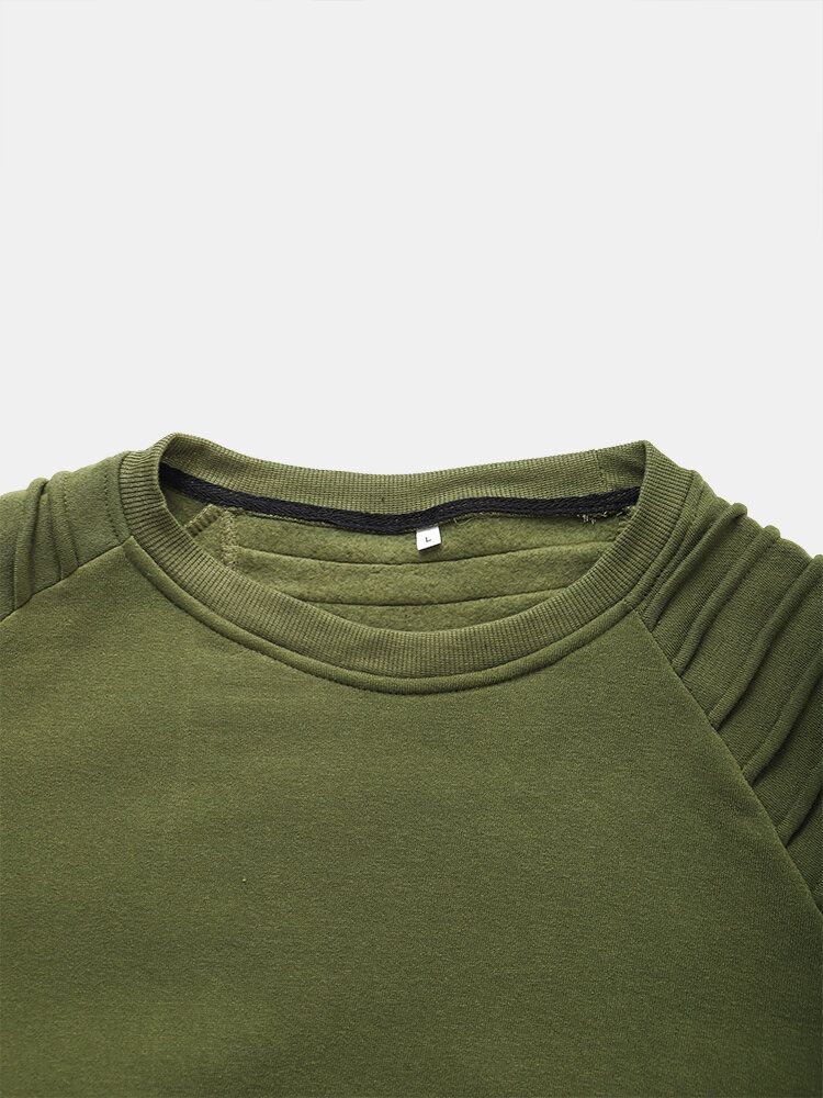 Sweat-shirt Décontracté À Col Rond Plissé En Polaire Pour Hommes