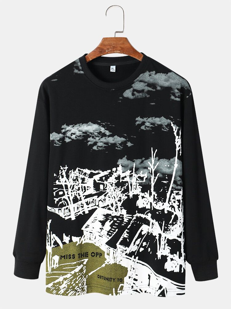 Sweat-shirt Décontracté À Manches Longues Avec Motif Paysage Pour Hommes