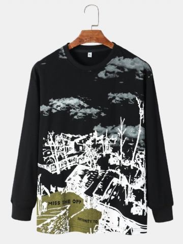 Sweat-shirt Décontracté À Manches Longues Avec Motif Paysage Pour Hommes