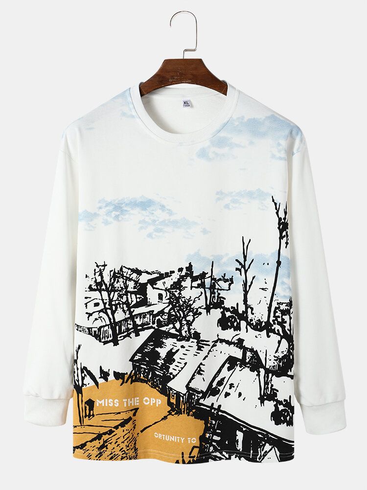 Sweat-shirt Décontracté À Manches Longues Avec Motif Paysage Pour Hommes