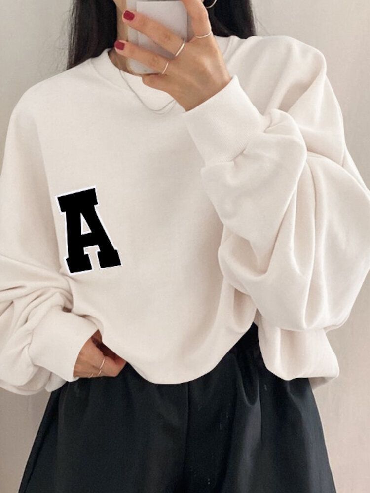 Sweat-shirt À Manches Longues Avec Lettres Solides Imprimées Pour Femmes