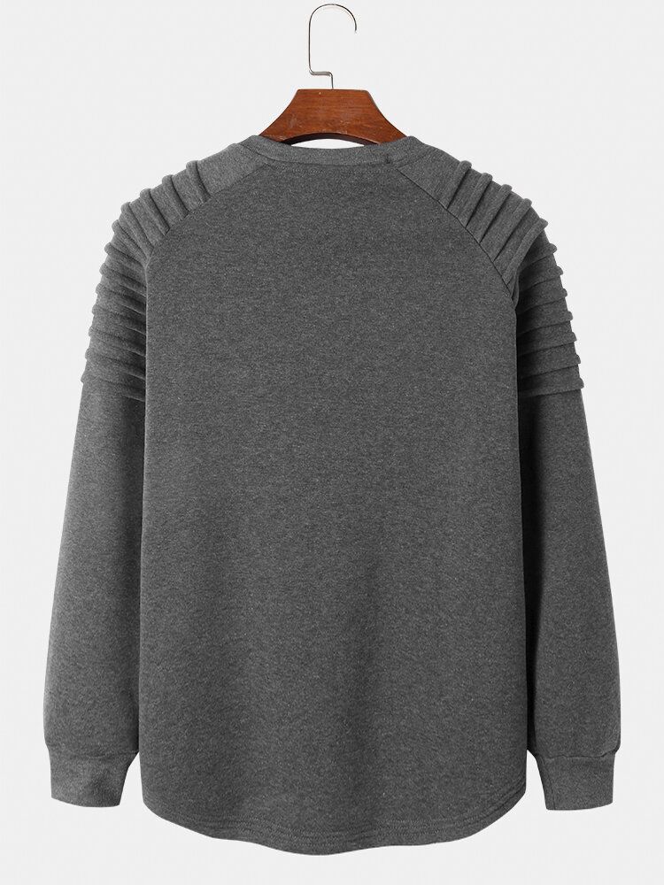 Sweat-shirt À Manches Longues À Col Rond Et Épaules Plissées Pour Hommes