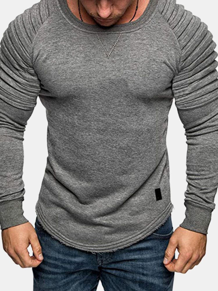 Sweat-shirt À Manches Longues À Col Rond Et Épaules Plissées Pour Hommes