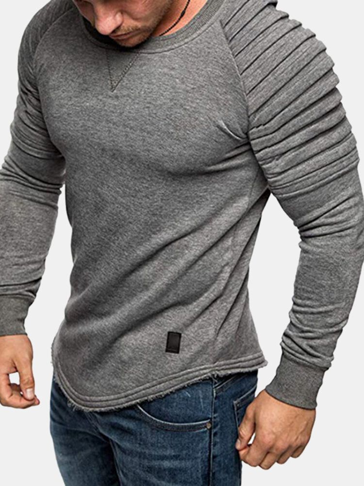 Sweat-shirt À Manches Longues À Col Rond Et Épaules Plissées Pour Hommes