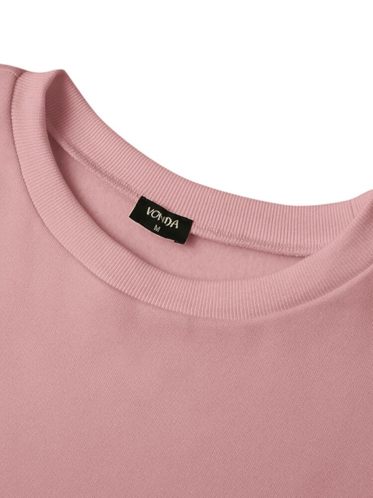 Sweat-shirt À Manches Longues Pour Femmes À Col Rond Et Ourlet Étroit