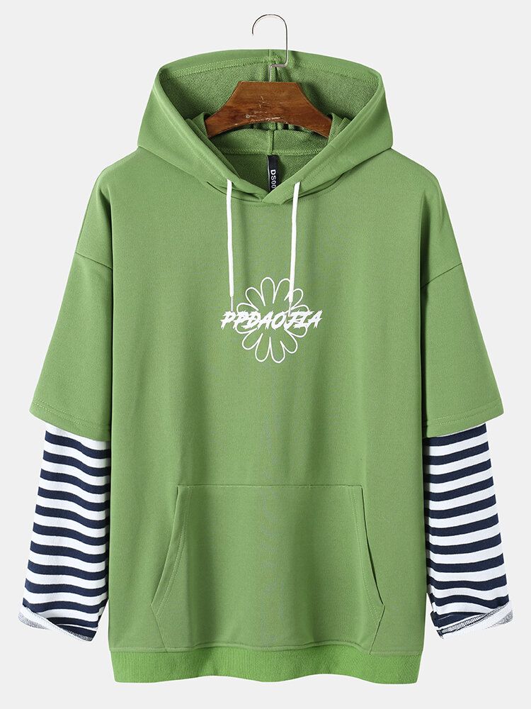 Sweat-shirt À Manches Rayées Preppy Pour Homme Avec Capuche Et Poche Avant