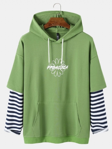 Sweat-shirt À Manches Rayées Preppy Pour Homme Avec Capuche Et Poche Avant