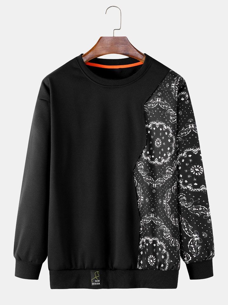 Sweat-shirt À Motif Floral Contrastant Avec Patchwork Pour Hommes