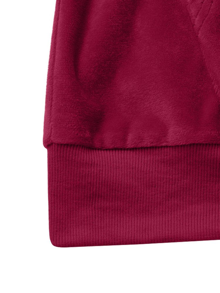 Sweat-shirt En Velours Simple À Manches Bouffantes Pour Femmes Avec Poche Avant