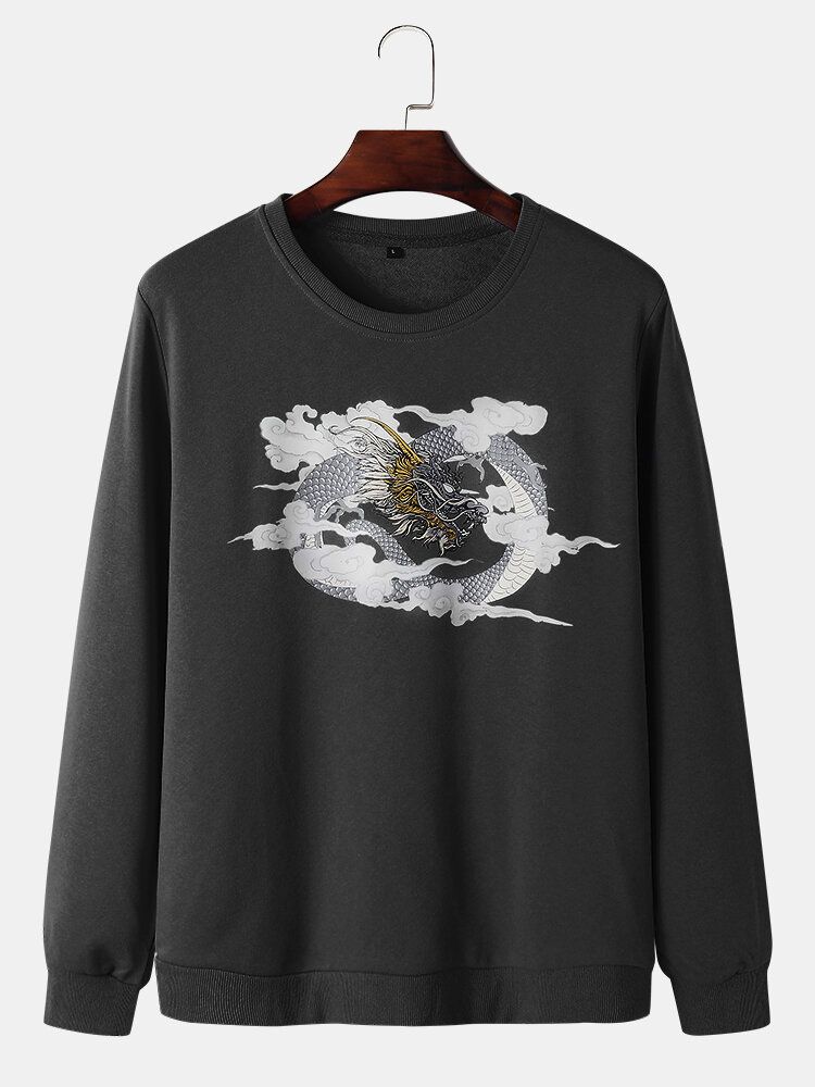 Sweat-shirts De Style National En Coton À Col Rond Pour Hommes Dragon Cloud Print