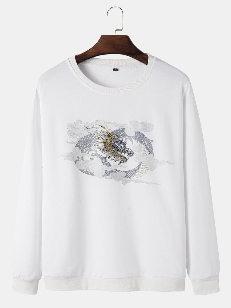 Sweat-shirts De Style National En Coton À Col Rond Pour Hommes Dragon Cloud Print