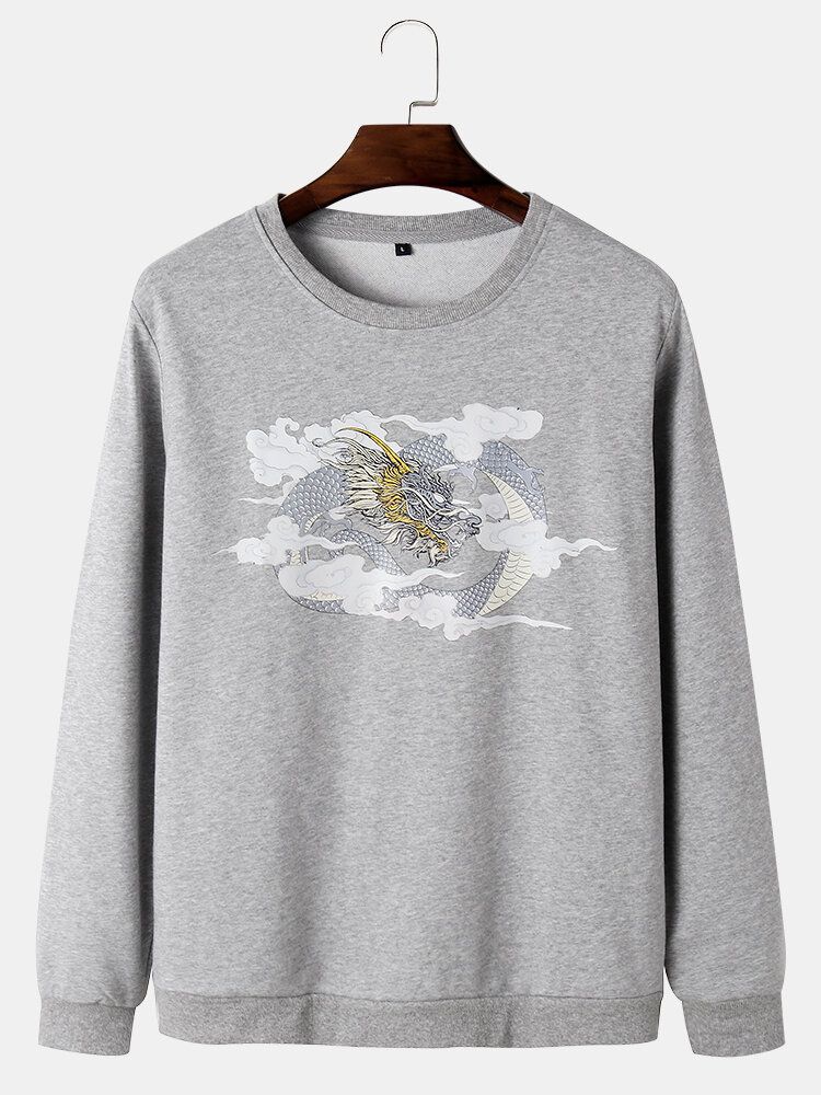 Sweat-shirts De Style National En Coton À Col Rond Pour Hommes Dragon Cloud Print