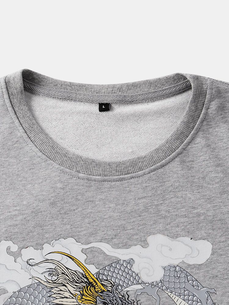 Sweat-shirts De Style National En Coton À Col Rond Pour Hommes Dragon Cloud Print