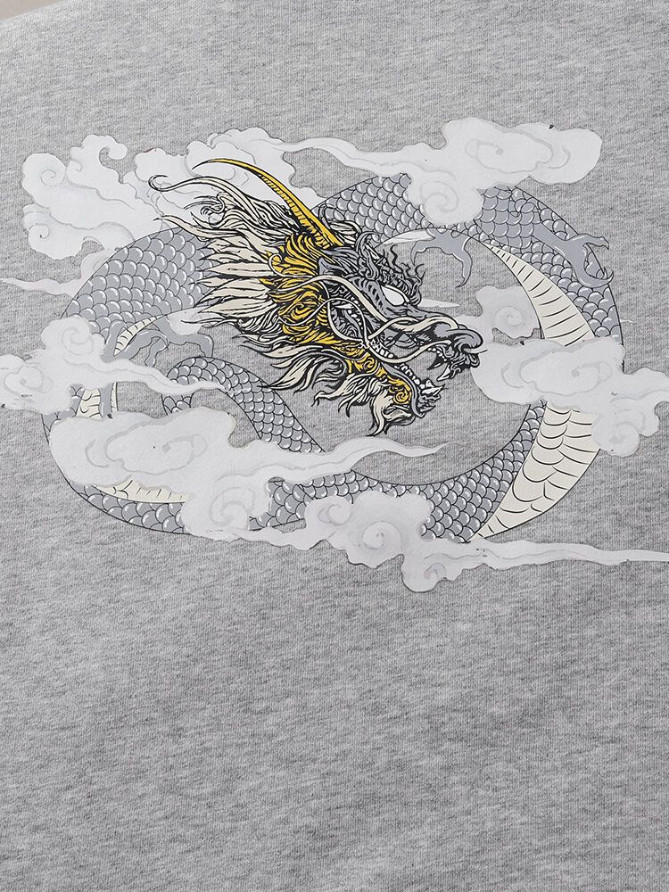 Sweat-shirts De Style National En Coton À Col Rond Pour Hommes Dragon Cloud Print