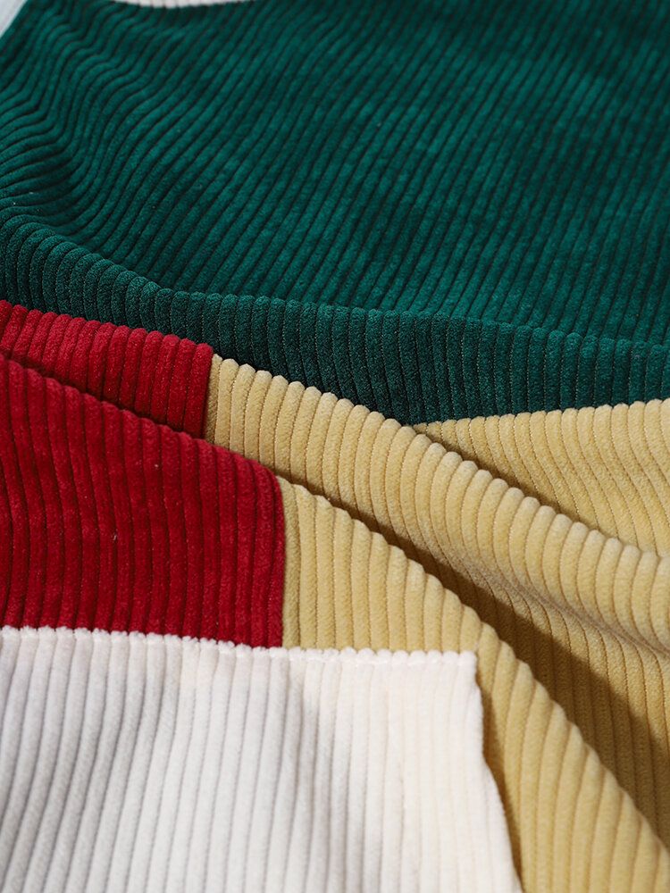 Sweat-shirts En Velours Côtelé Patchwork À Demi-zip Pour Hommes