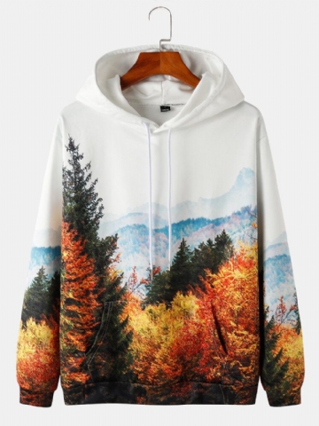 Sweats À Capuche Avec Cordon De Serrage Et Imprimé Paysage Forestier Pour Hommes Avec Poche