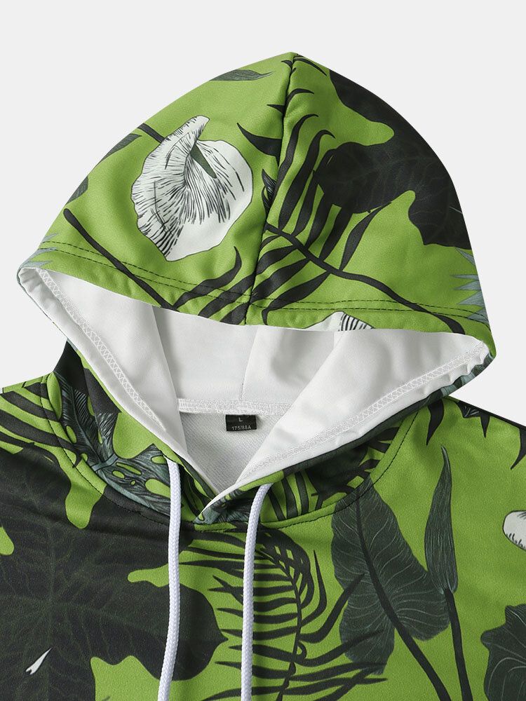 Sweats À Capuche Avec Cordon De Serrage Et Imprimé De Plantes Tropicales Pour Hommes Avec Poche Kangourou