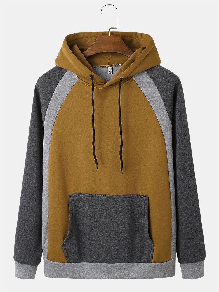 Sweats À Capuche Avec Cordon De Serrage Et Patchwork De Blocs De Couleur Pour Hommes Avec Poche Kangourou