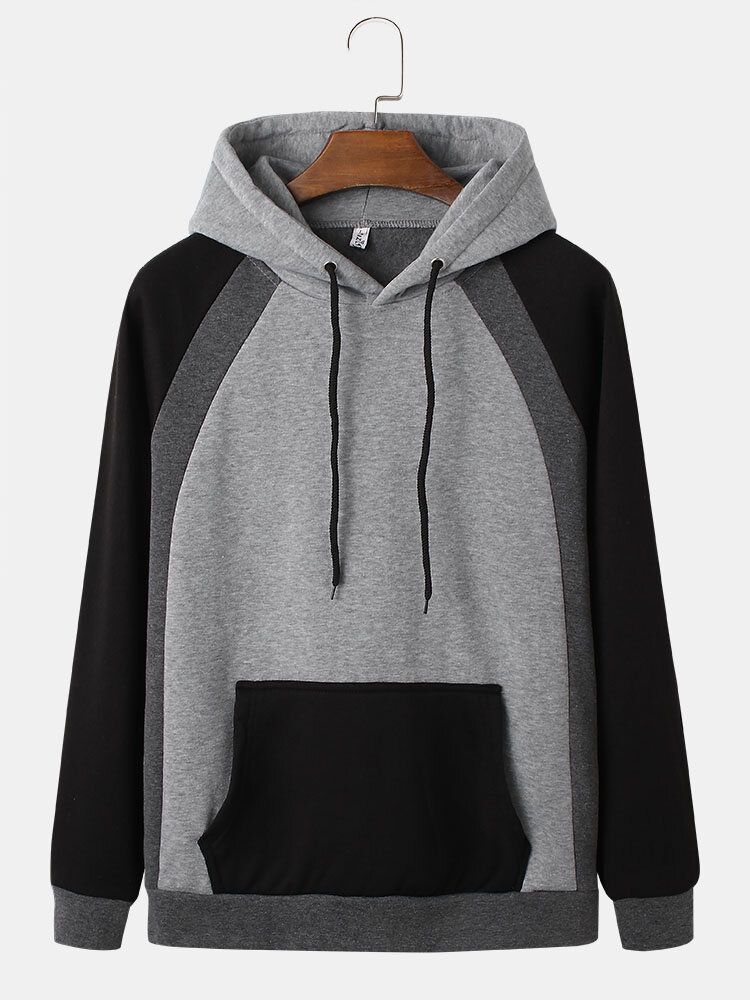 Sweats À Capuche Avec Cordon De Serrage Et Patchwork De Blocs De Couleur Pour Hommes Avec Poche Kangourou