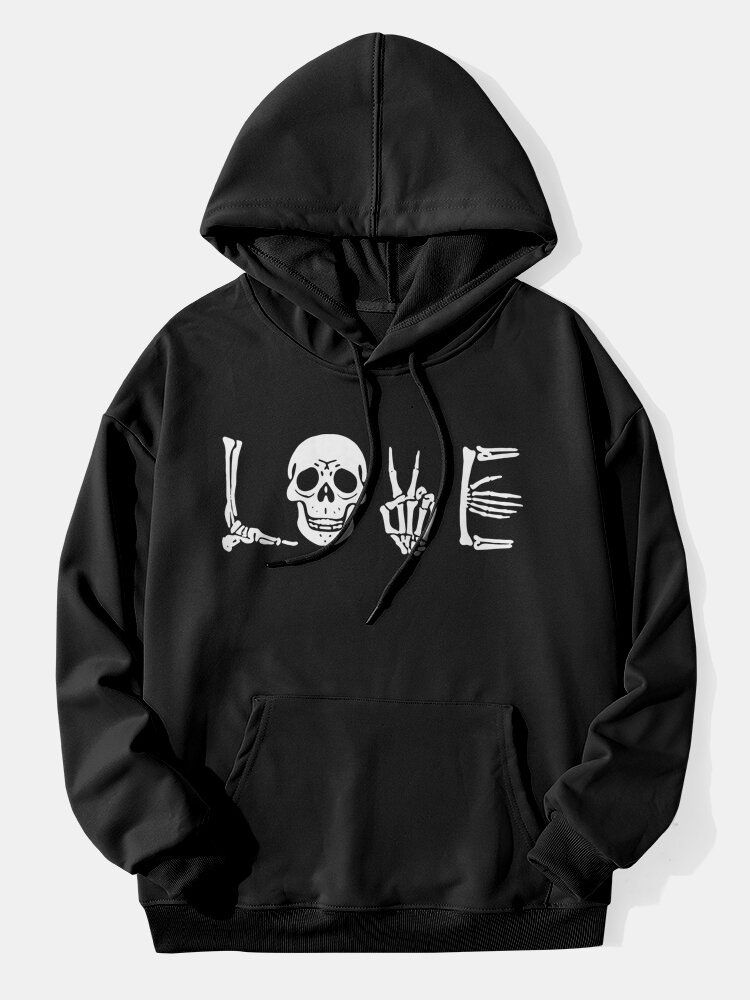 Sweats À Capuche Avec Cordon De Serrage Halloween Letter Head Pour Hommes Avec Poche Kangourou