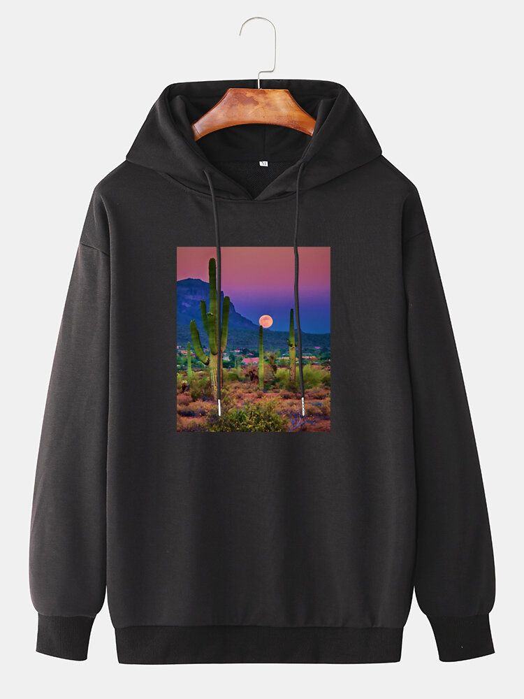 Sweats À Capuche Avec Cordon De Serrage Pour Homme Avec Paysage De Cactus