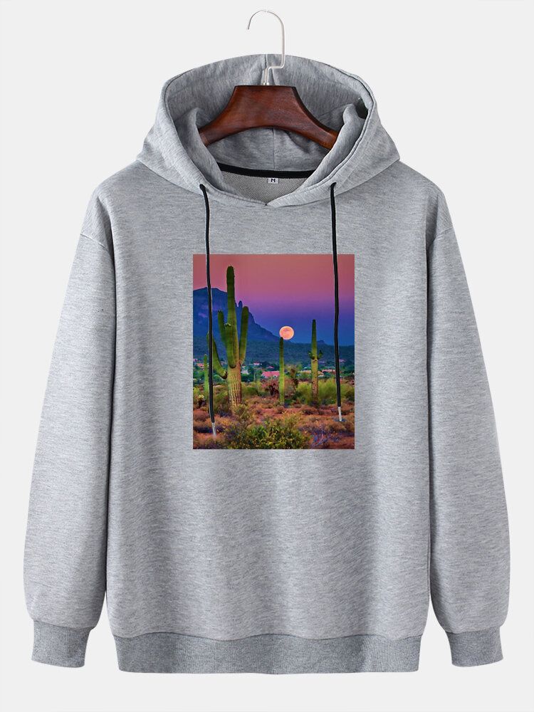 Sweats À Capuche Avec Cordon De Serrage Pour Homme Avec Paysage De Cactus