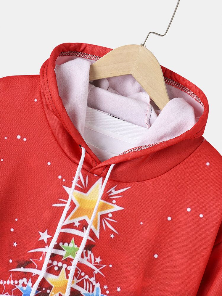 Sweats À Capuche Avec Cordon De Serrage Imprimé Étoiles De Sapin De Noël Pour Homme Avec Poche Kangourou