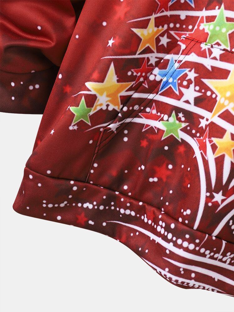 Sweats À Capuche Avec Cordon De Serrage Imprimé Étoiles De Sapin De Noël Pour Homme Avec Poche Kangourou