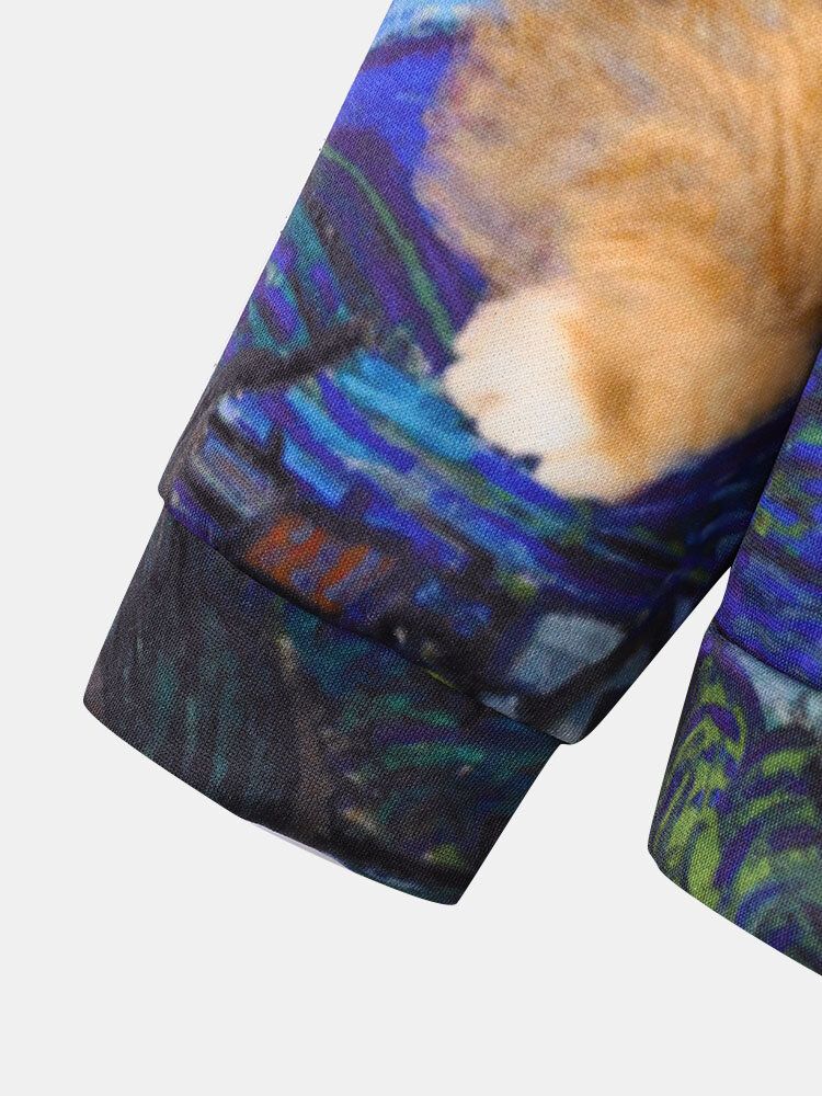 Sweats À Capuche Avec Cordon De Serrage Imprimés De Peinture De Chat Pour Hommes Avec Poche