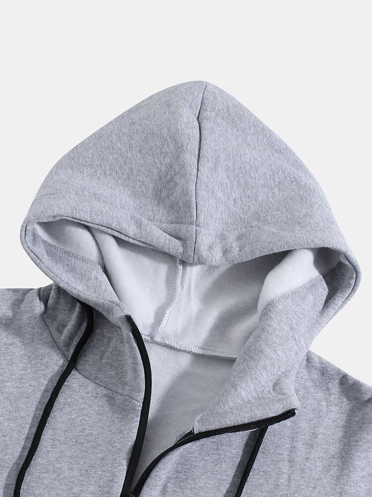 Sweats À Capuche Avec Cordon De Serrage Solide En Coton À Demi-fermeture Éclair Pour Hommes Avec Poche