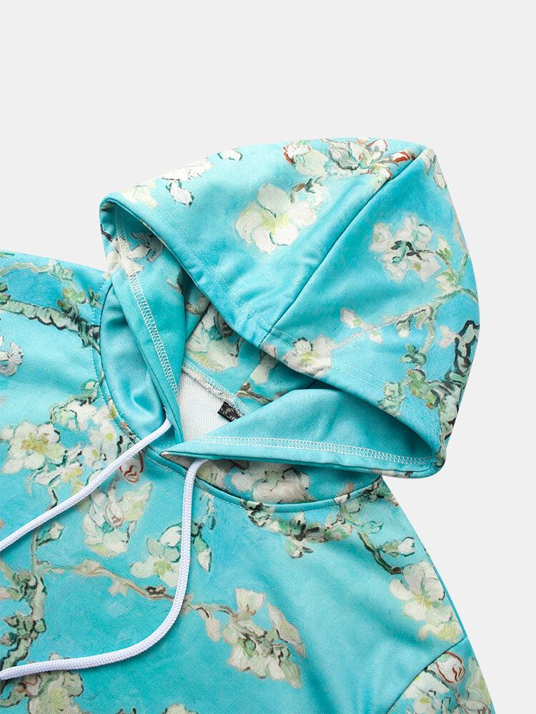 Sweats À Capuche À Cordon De Serrage Avec Poche Kangourou À Imprimé Floral Pour Hommes