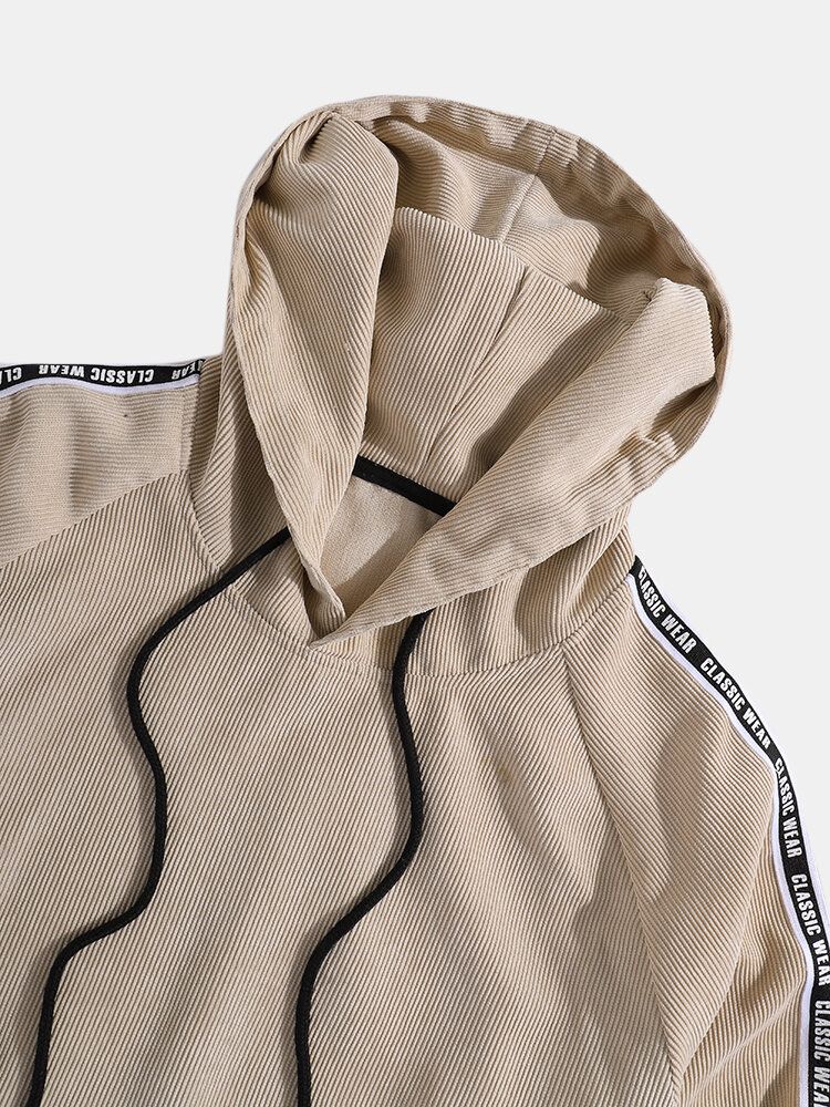 Sweats À Capuche À Cordon Simple Avec Lettre Latérale En Velours Côtelé Pour Hommes Avec Poche Kangourou