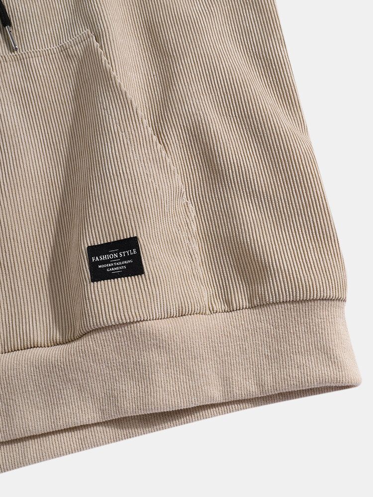 Sweats À Capuche À Cordon Simple Avec Lettre Latérale En Velours Côtelé Pour Hommes Avec Poche Kangourou