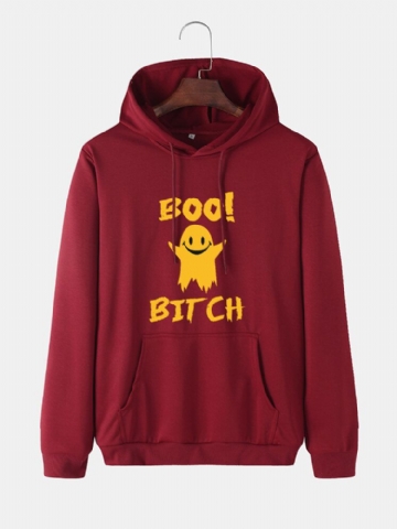 Sweats À Capuche En Coton Avec Cordon De Serrage Et Lettre Fantôme Pour Hommes Avec Poche Kangourou