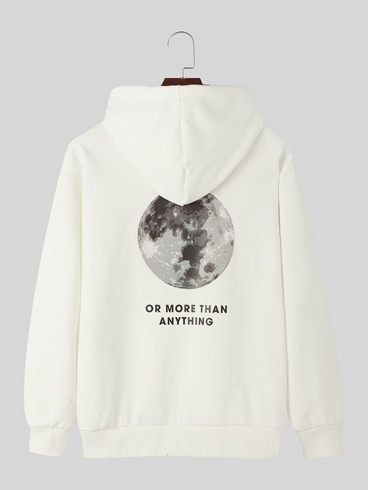 Sweats À Capuche En Coton Chaud Doublés De Peluche Avec Slogan Graphique Back Moon Pour Hommes