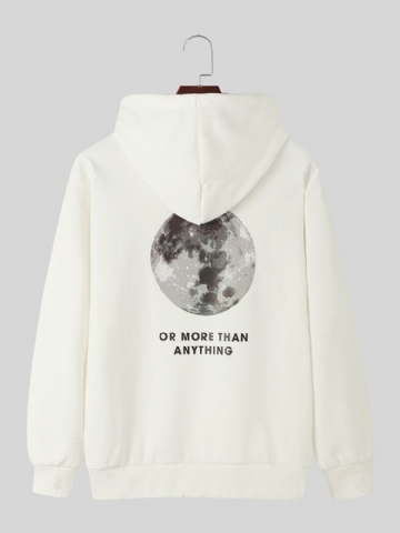 Sweats À Capuche En Coton Chaud Doublés De Peluche Avec Slogan Graphique Back Moon Pour Hommes