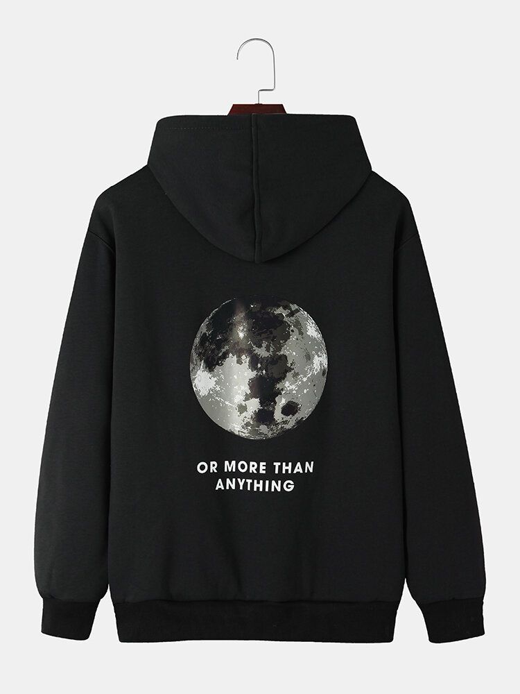 Sweats À Capuche En Coton Chaud Doublés De Peluche Avec Slogan Graphique Back Moon Pour Hommes