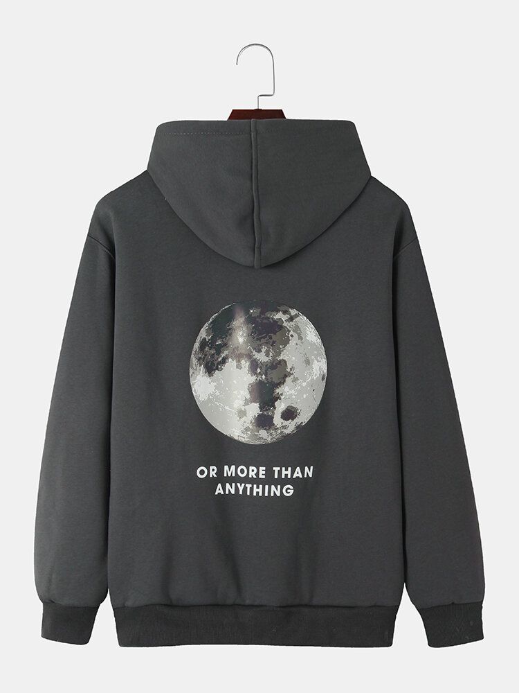 Sweats À Capuche En Coton Chaud Doublés De Peluche Avec Slogan Graphique Back Moon Pour Hommes