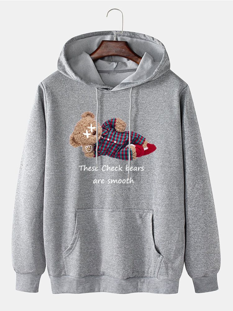 Sweats À Capuche En Coton À Cordon De Serrage Avec Lettre D'ours Pour Hommes Avec Poche