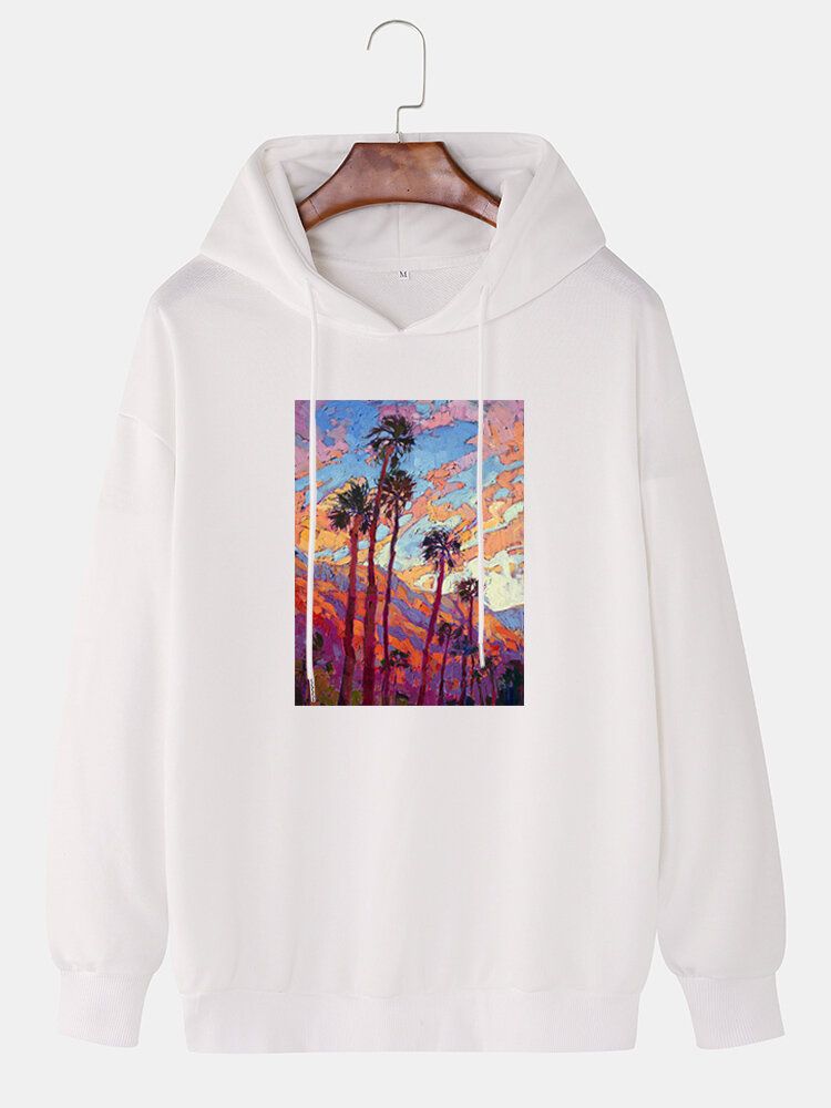 Sweats À Capuche En Coton Graphique Avec Peinture À La Noix De Coco Pour Hommes