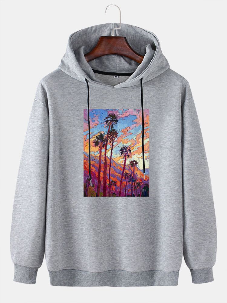 Sweats À Capuche En Coton Graphique Avec Peinture À La Noix De Coco Pour Hommes