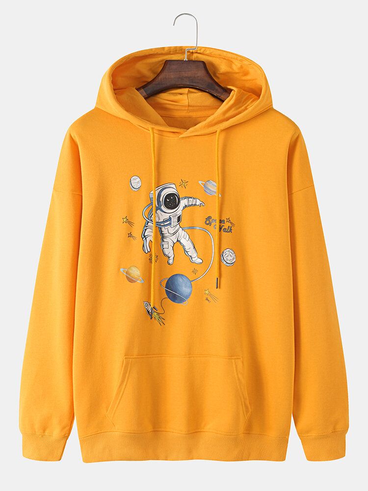 Sweats À Capuche En Coton À Imprimé Planète Astronaute Pour Hommes Avec Poche Kangourou